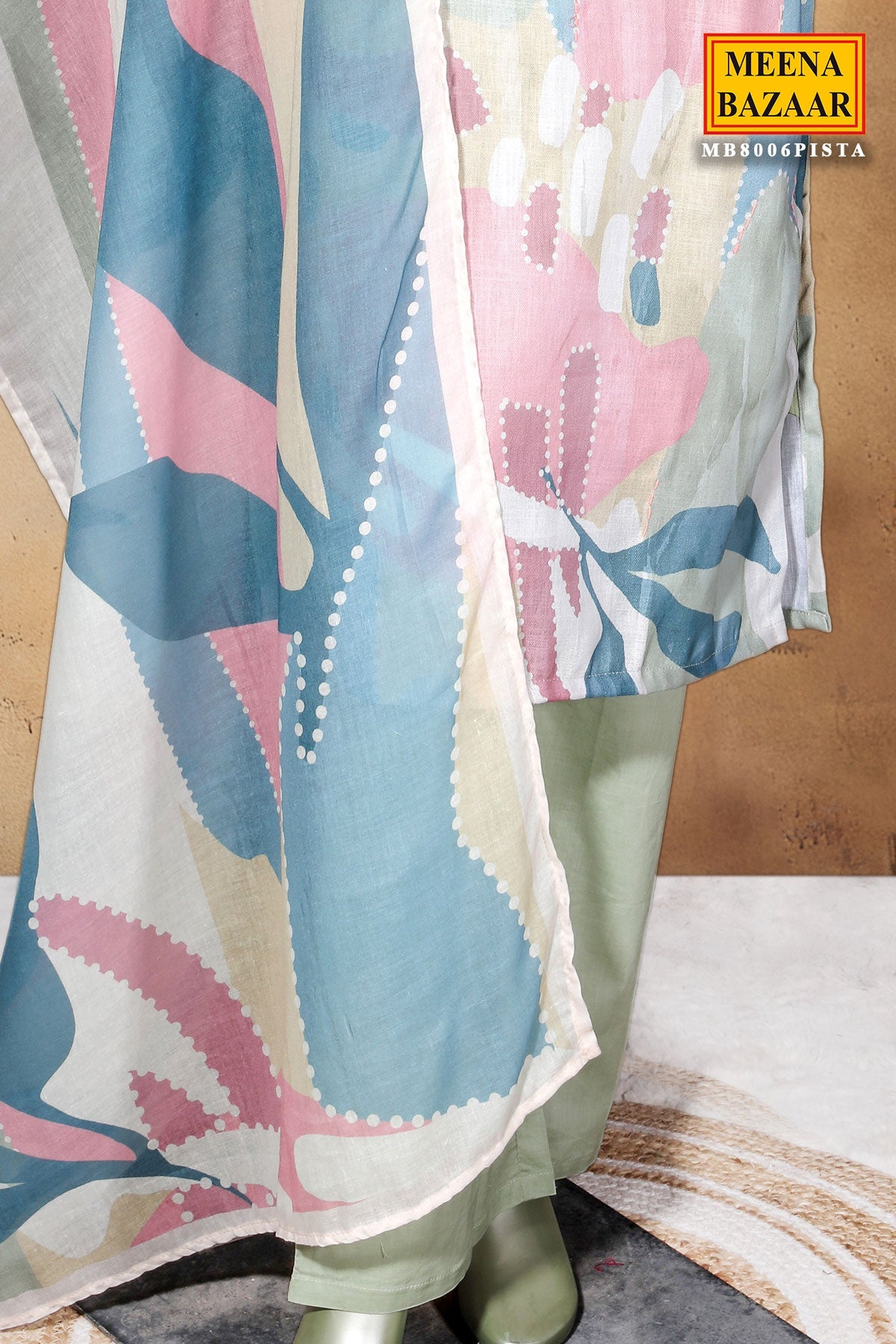 Pista Cotton Ready Made Suit with Elegant Neck Embroidery
