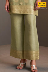 Pista Silk Kurti with Neck Embroidery