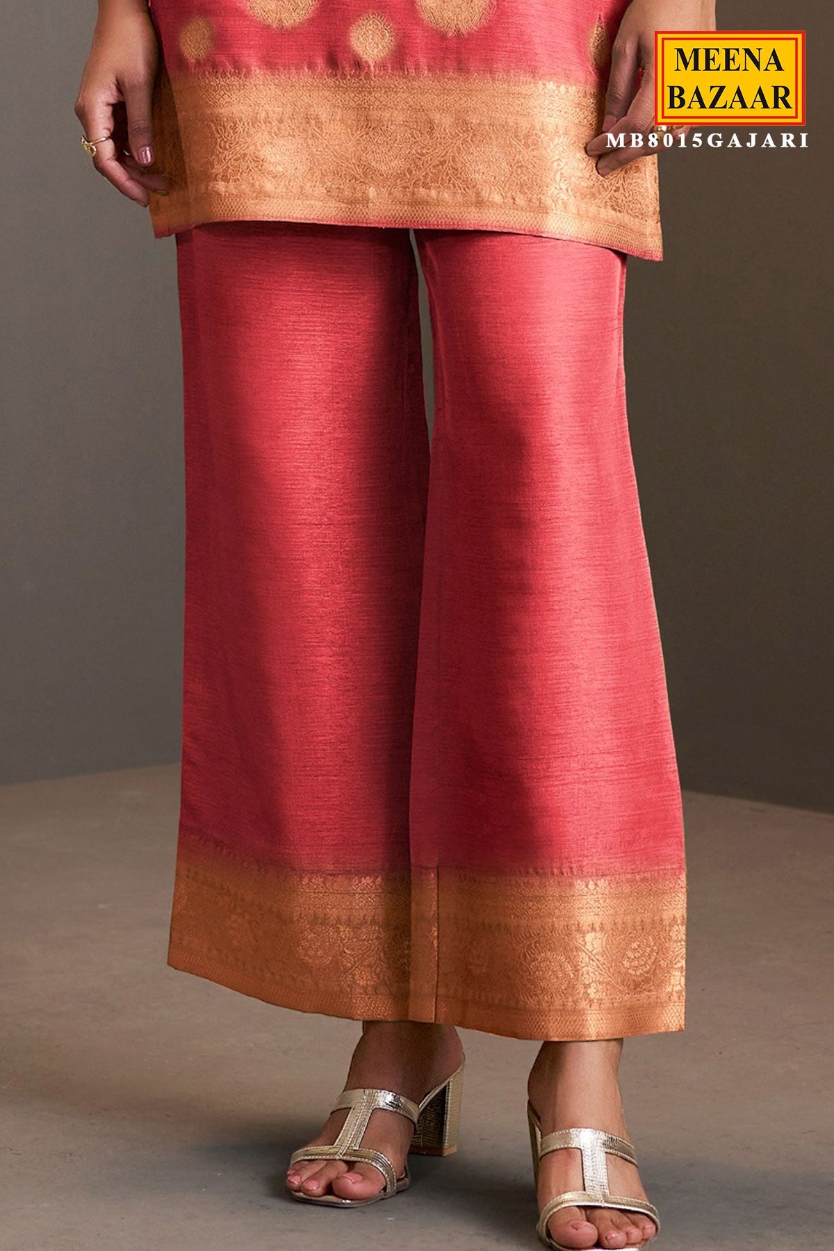 Gajari Silk Kurti with Neck Embroidery