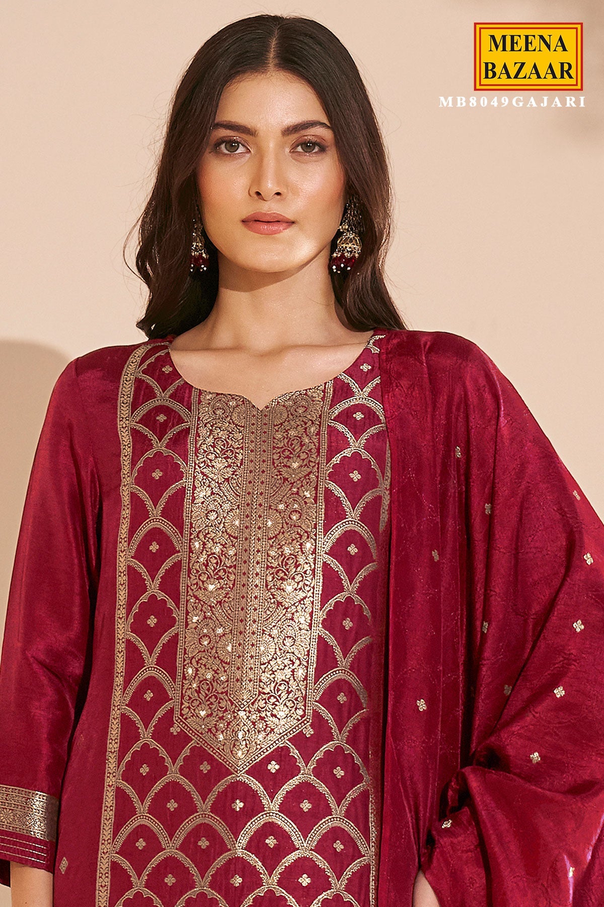 Gajari Silk Straight Suit with Weaving Work