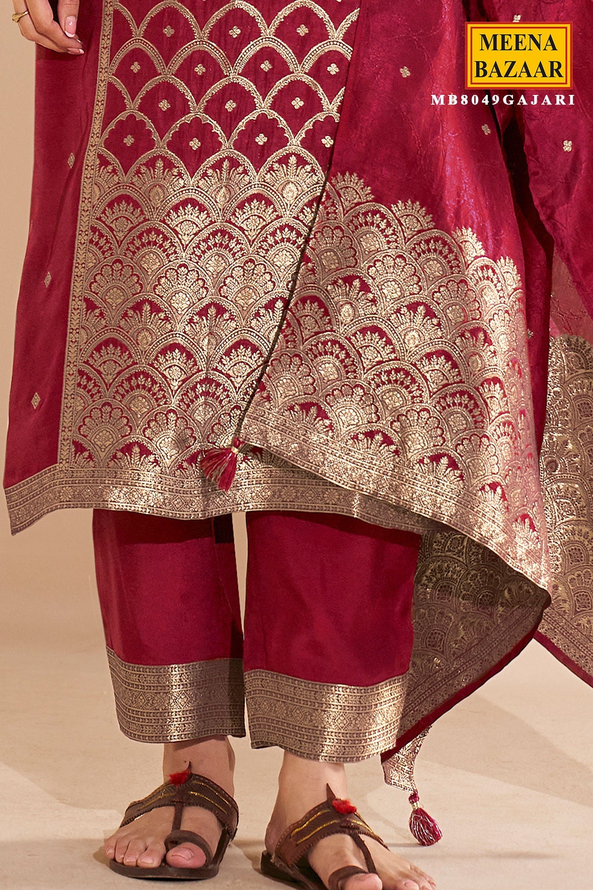 Gajari Silk Straight Suit with Weaving Work