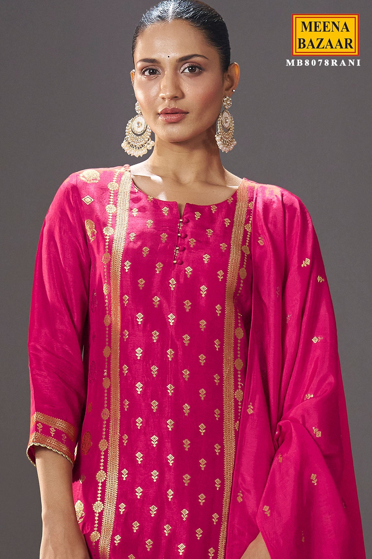 Pink Silk Straight Suit with Weaving Work