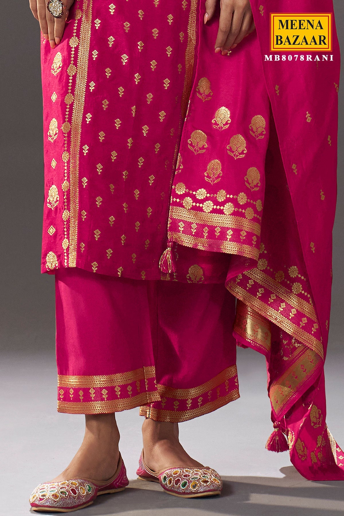 Pink Silk Straight Suit with Weaving Work