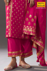 Pink Silk Straight Suit with Weaving Work