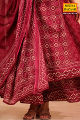 Wine Cotton Ready Made Suit with Embroidered Neck