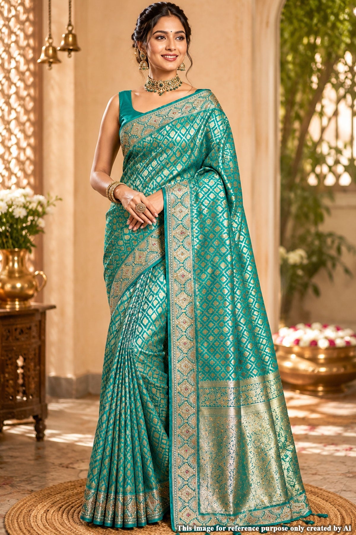 Rama Silk Embroidered Border Saree
