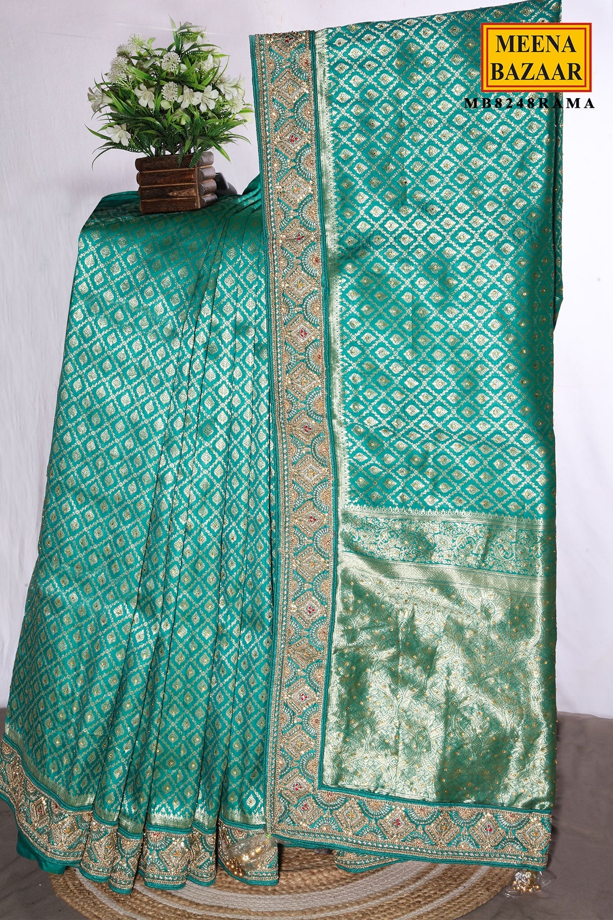 Rama Silk Embroidered Border Saree