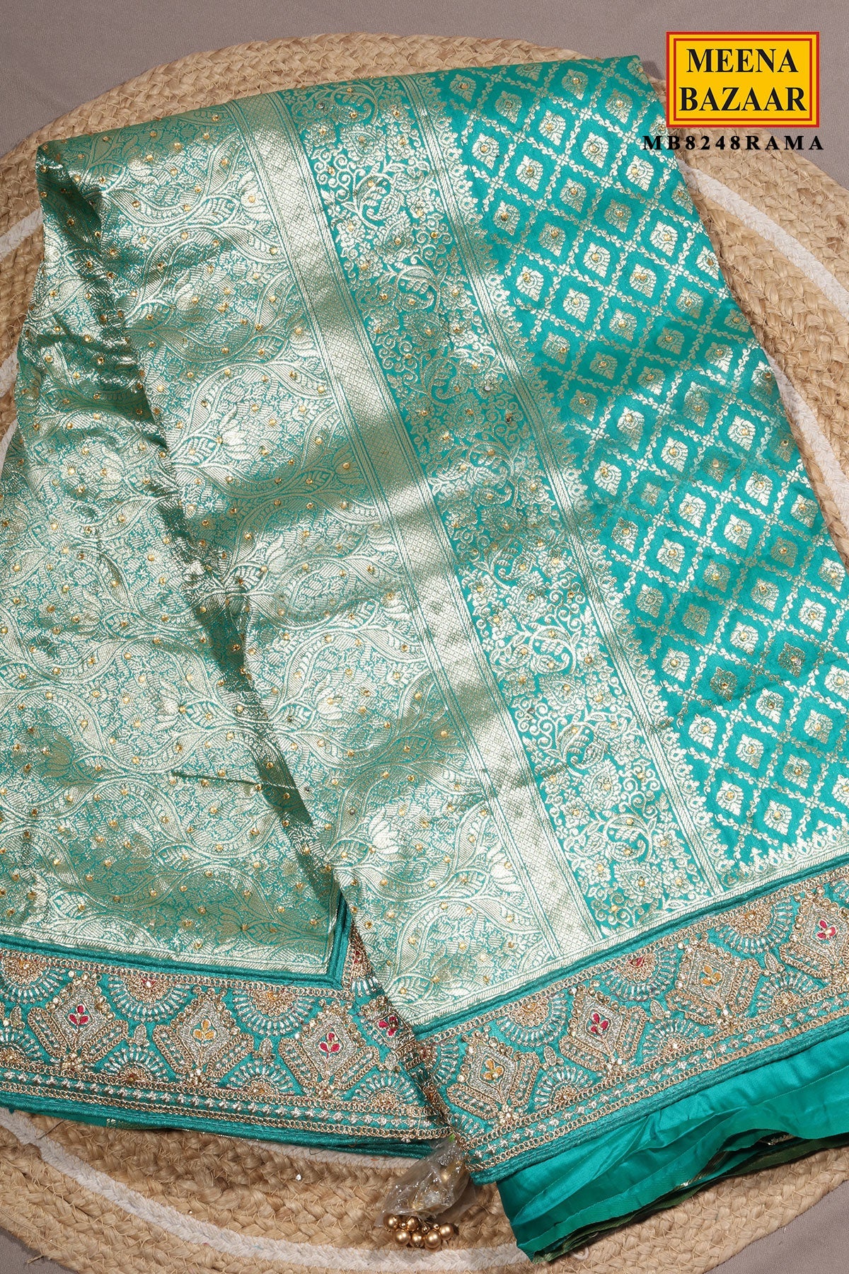 Rama Silk Embroidered Border Saree