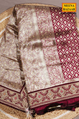 Wine Silk Embroidered Border Saree