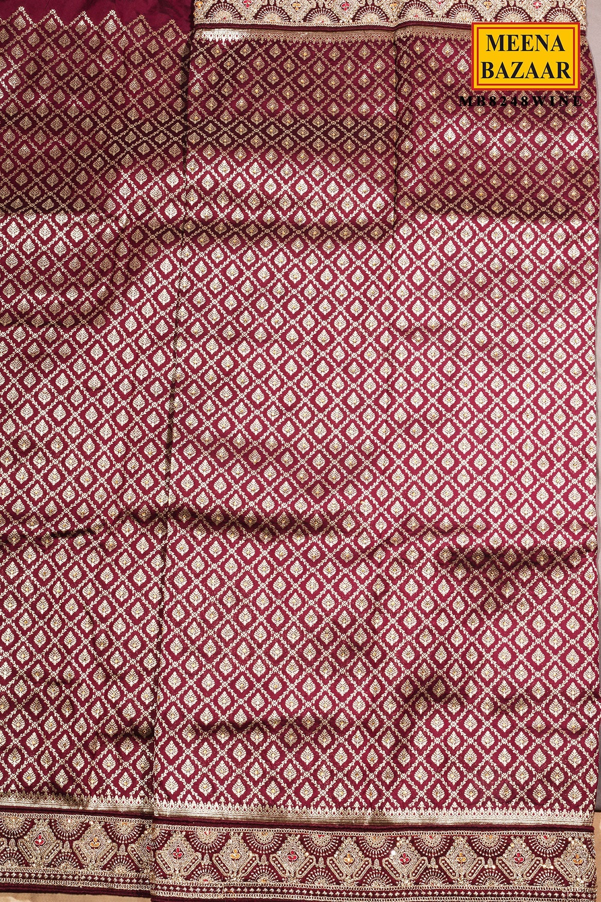 Wine Silk Embroidered Border Saree