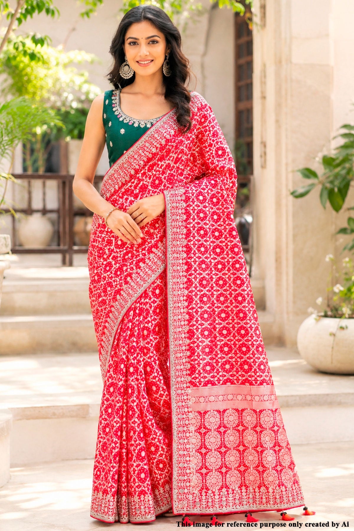 Royal Rani Khaddi Saree with Elegant Embroidered Detailing