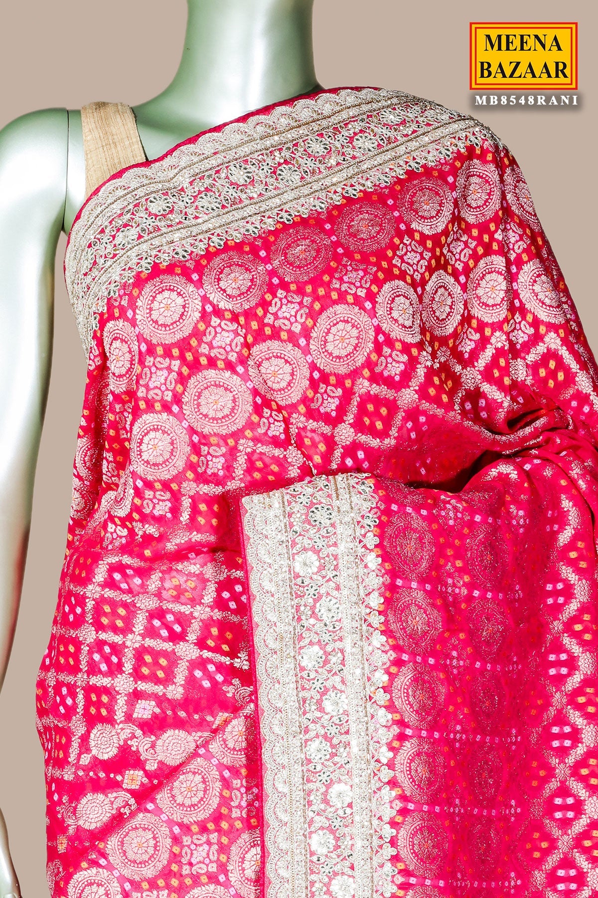 Rani Khaddi Saree with Elegant Embroidered Detailing