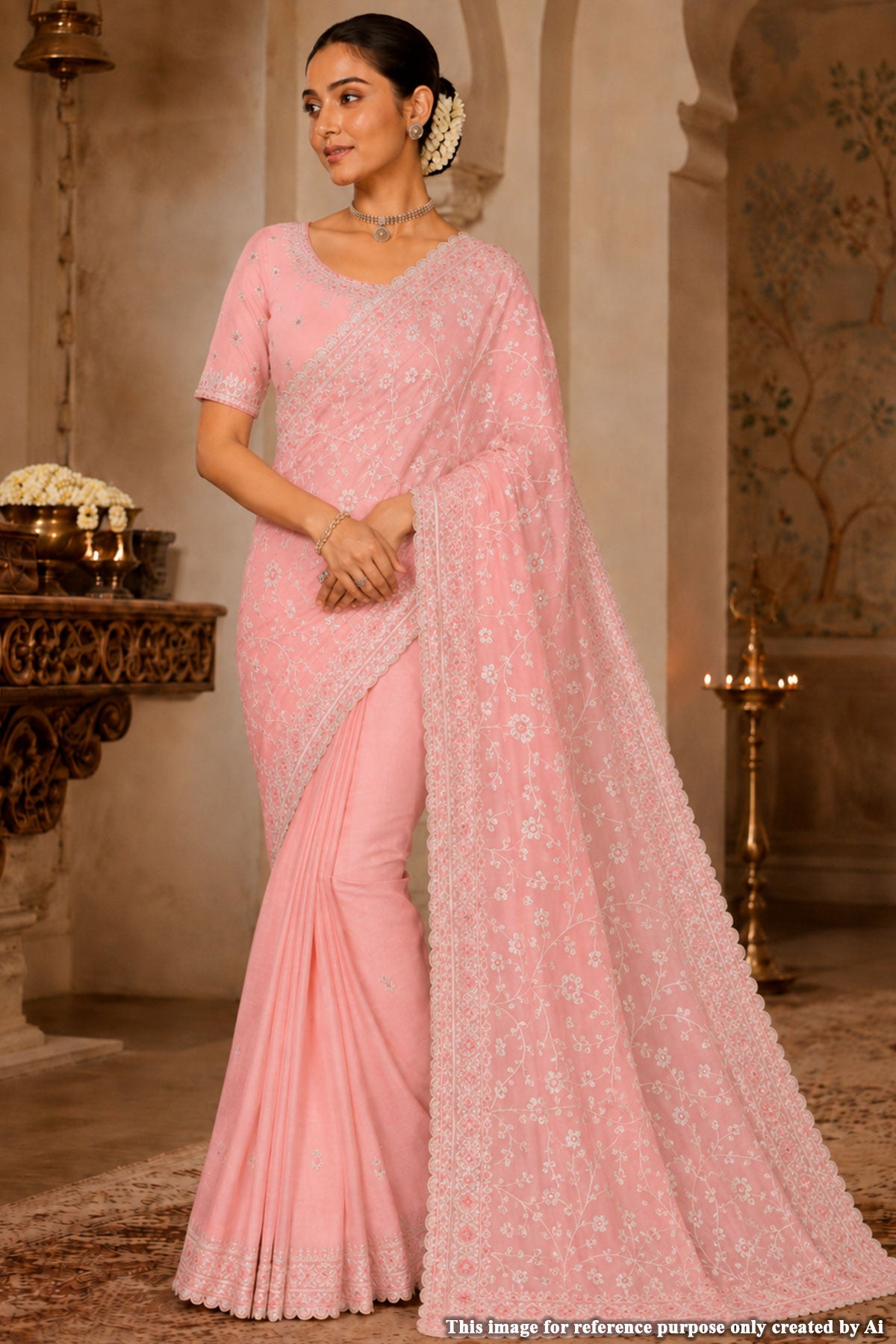Peach Zari Jal Georgette Saree