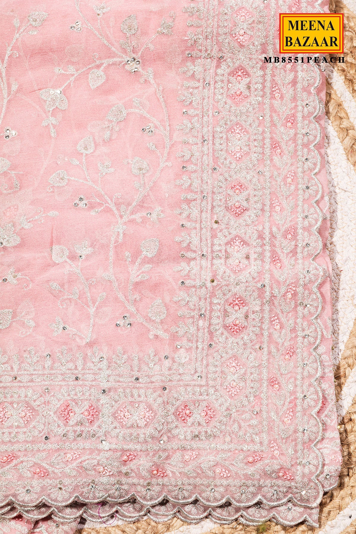 Peach Zari Jal Georgette Saree