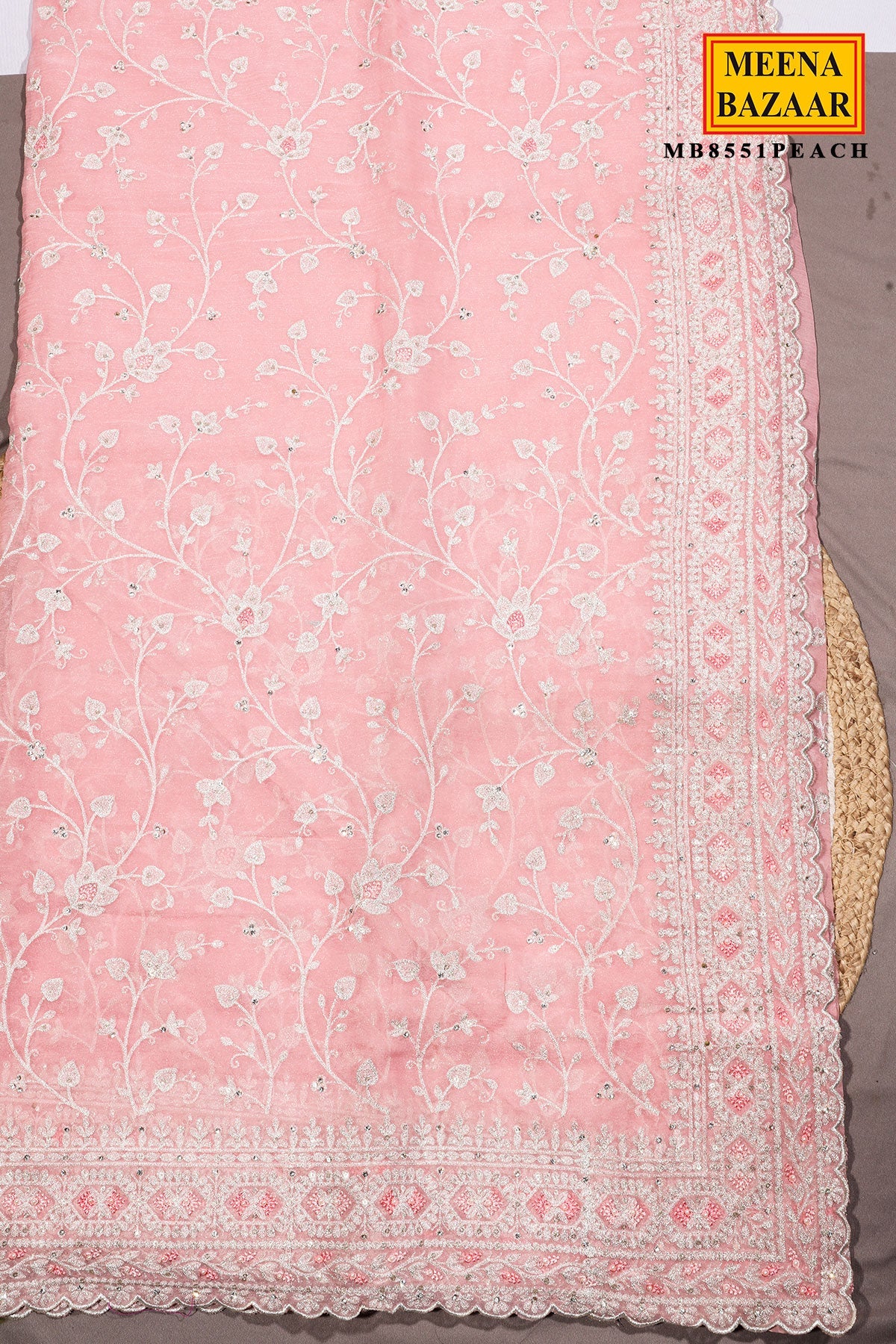 Peach Zari Jal Georgette Saree