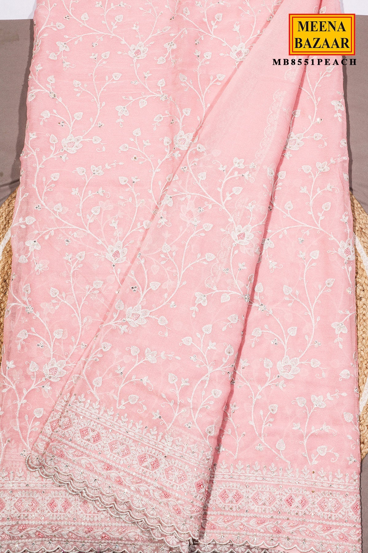 Peach Zari Jal Georgette Saree