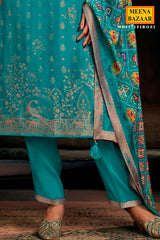 Firozi Silk Neck Embroidered Ready Made Suit