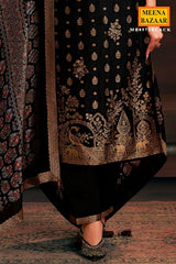 Black Silk Neck Embroidered Ready Made Suit