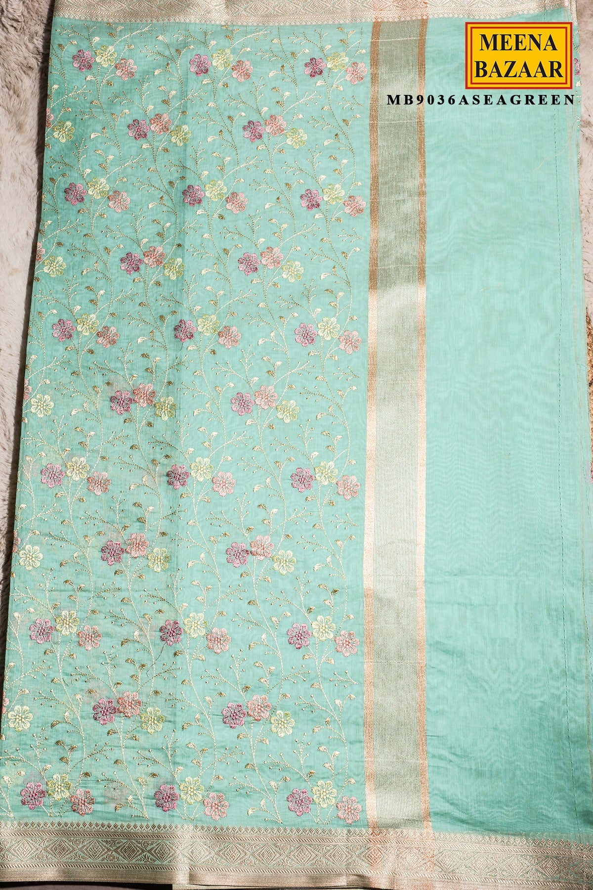 Sea Green Organza Resham Jaal Saree