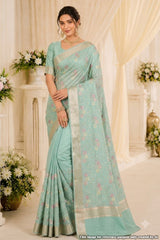 Sea Green Organza Resham Jaal Saree