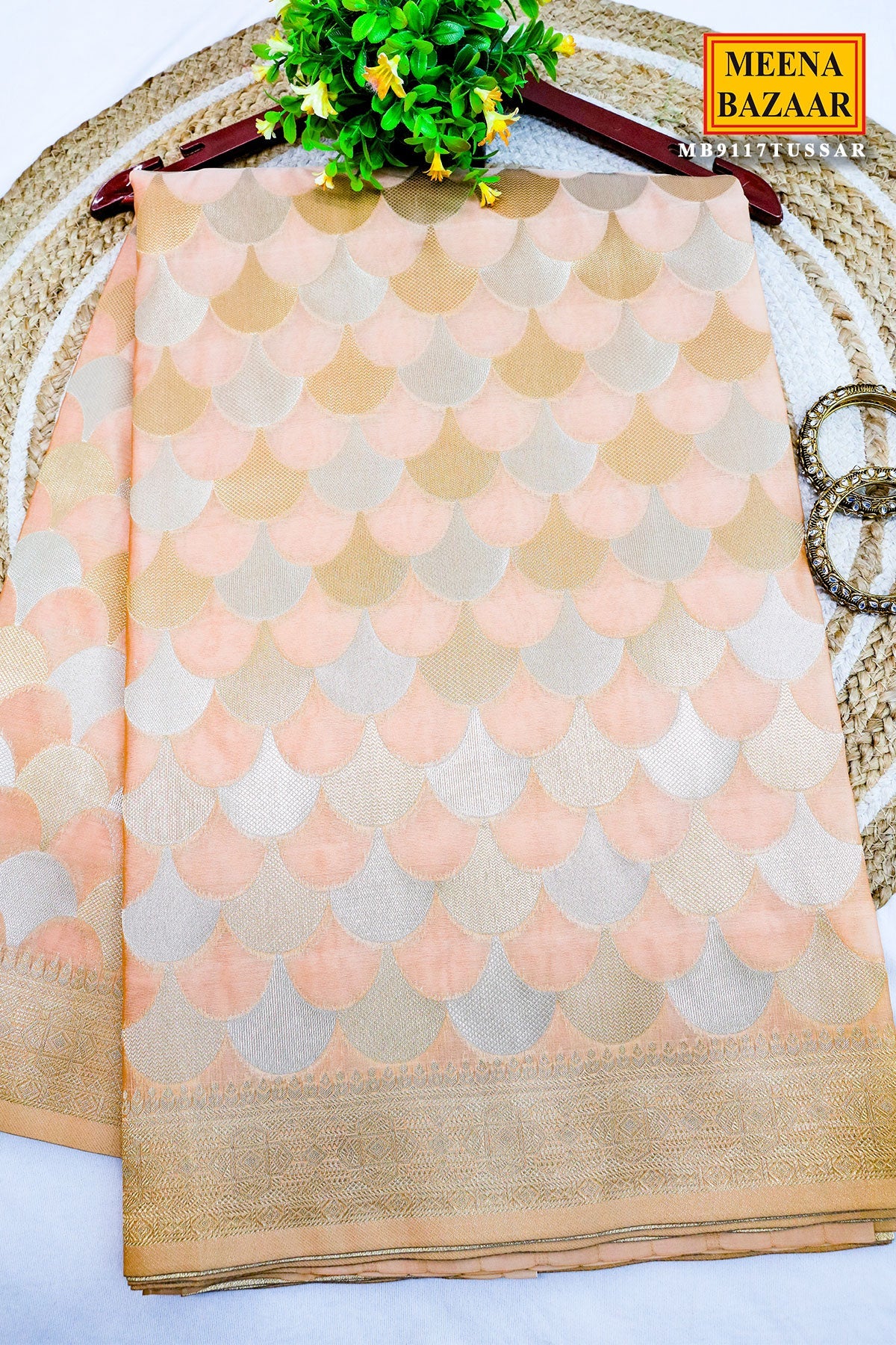 Light Peach Silk Zari Weaving Saree
