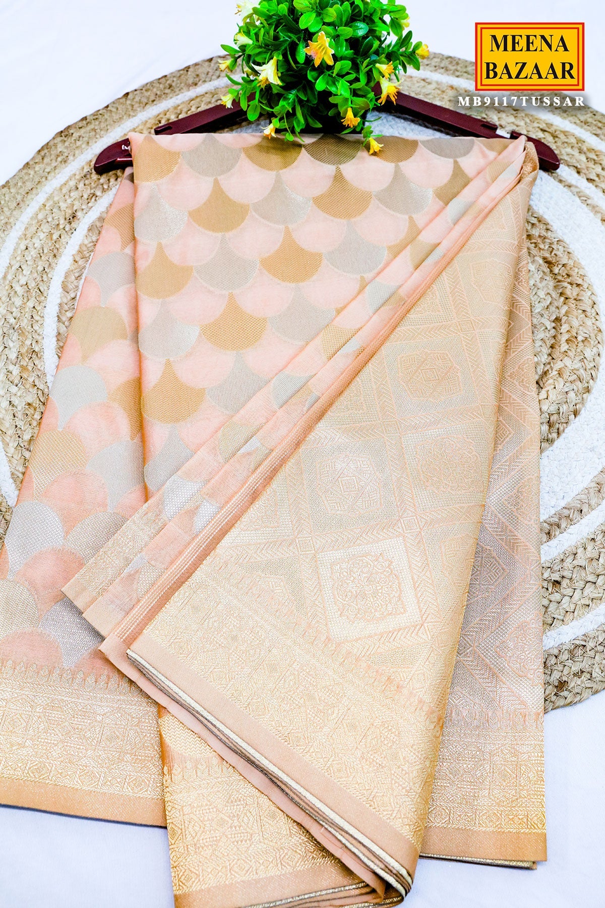 Light Peach Silk Zari Weaving Saree