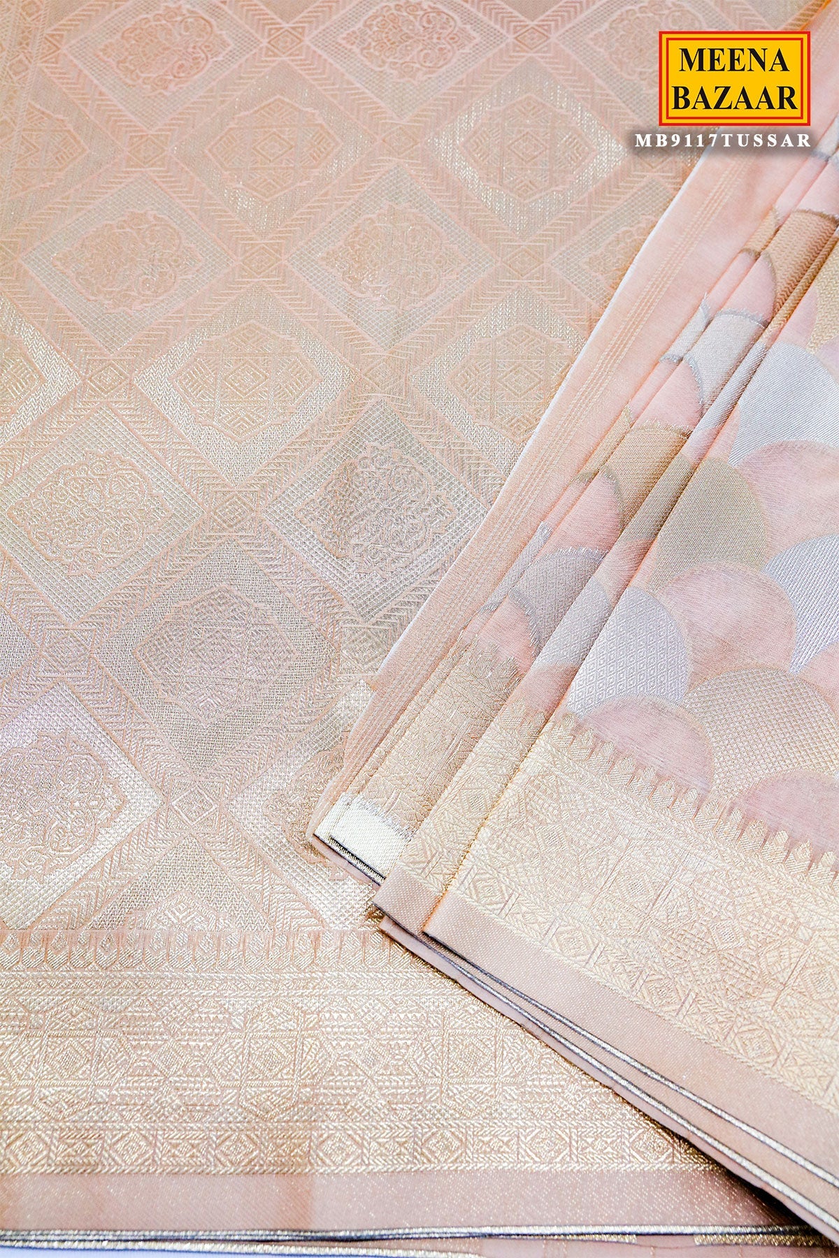 Light Peach Silk Zari Weaving Saree