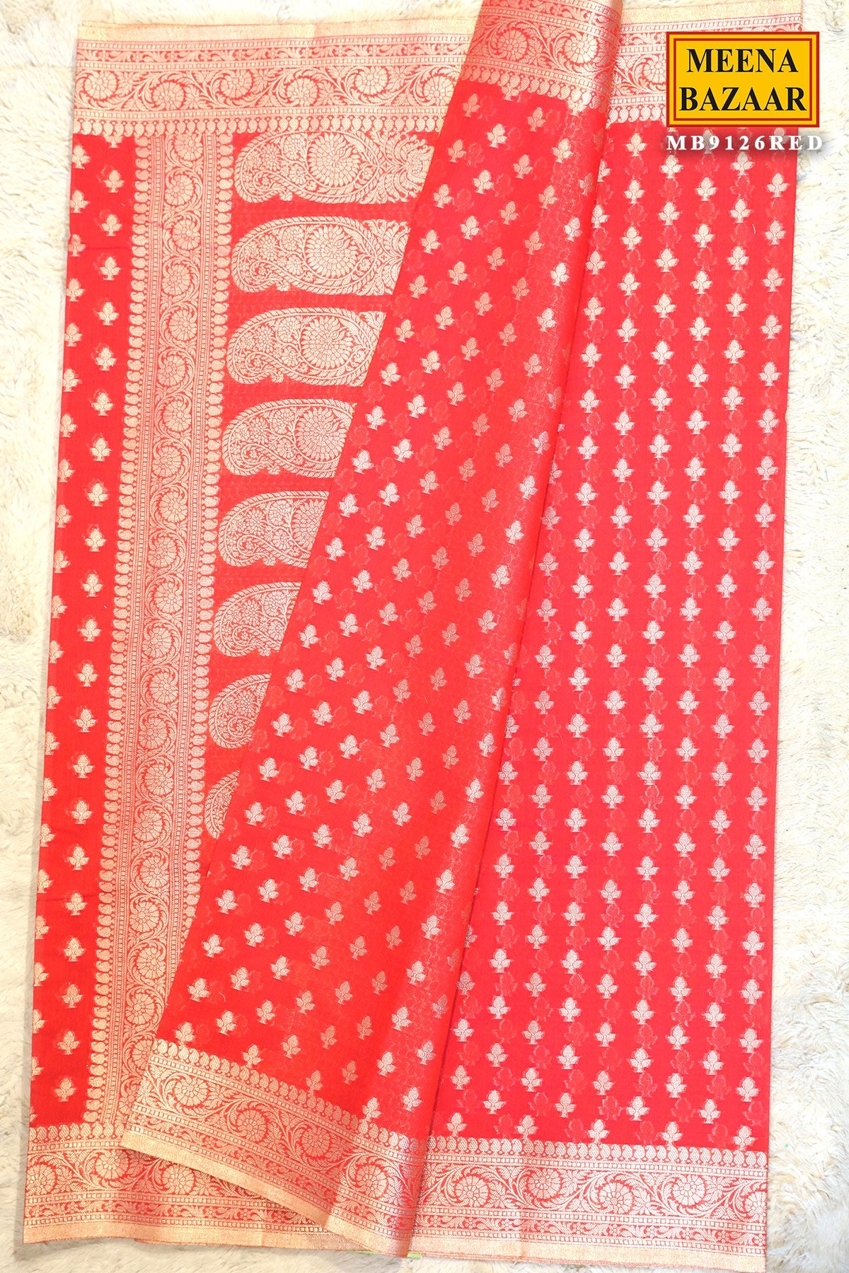 Red Organza Weaving Saree