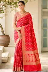 Red Organza Weaving Saree