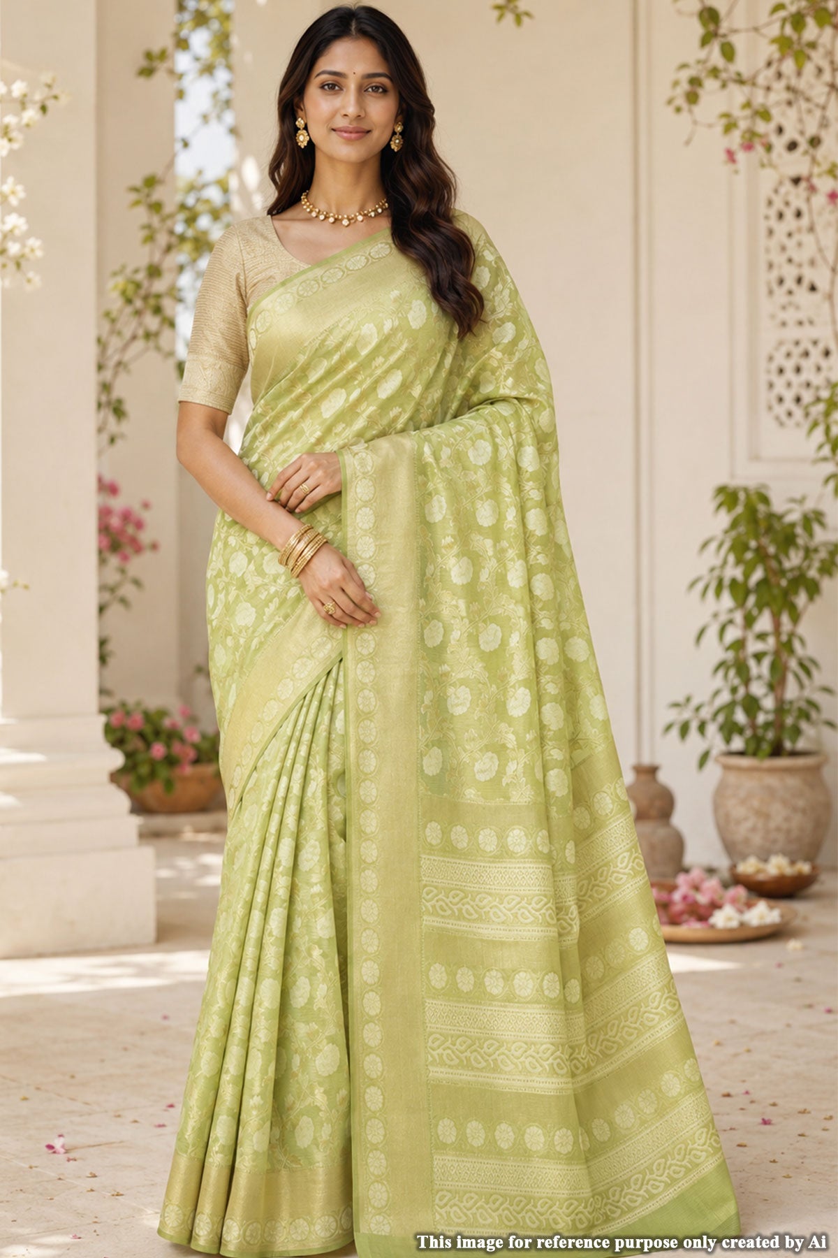 Pista Organza Weaving Saree