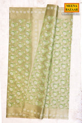 Pista Organza Weaving Saree