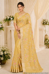 Mustard Organza Resham Jaal Saree