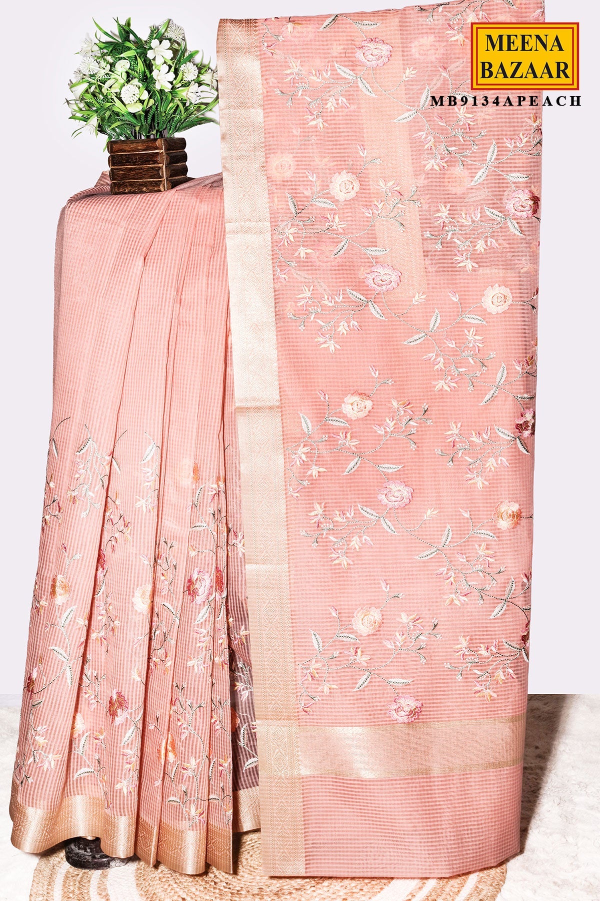 Peach Organza Resham Jaal Saree