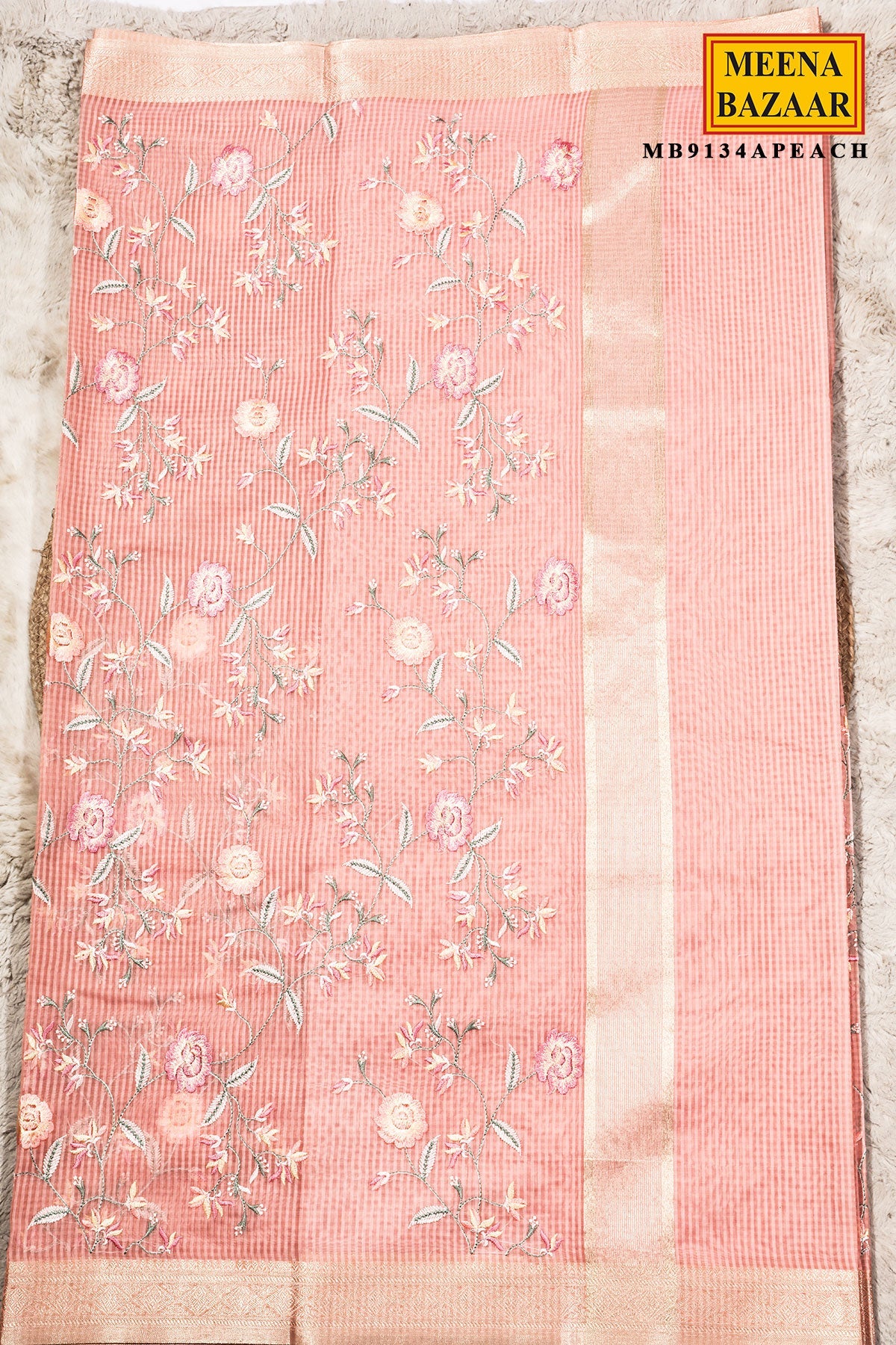 Peach Organza Resham Jaal Saree