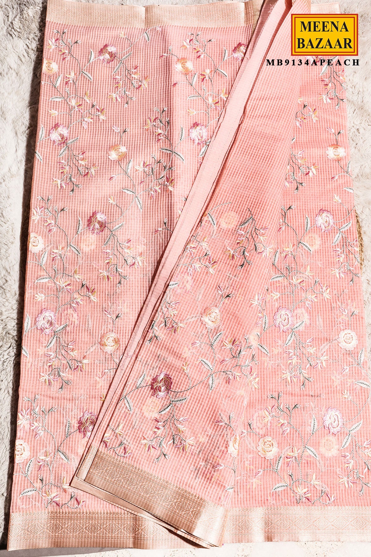 Peach Organza Resham Jaal Saree