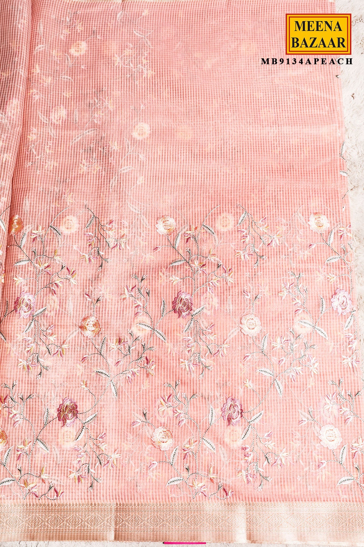 Peach Organza Resham Jaal Saree