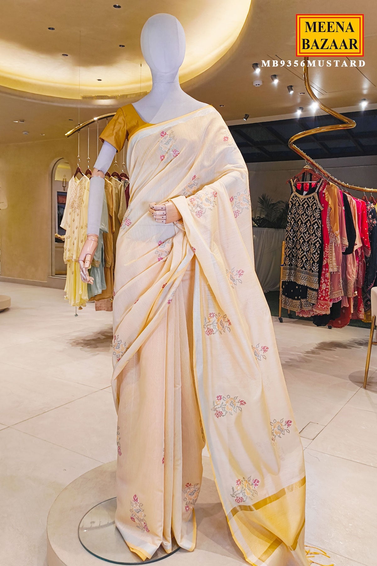 Mustard Cotton Embroidered Saree for Women - Elegant Ethnic & Festive Wear