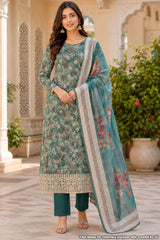 Sea Green Floral Embroidered Suit Set