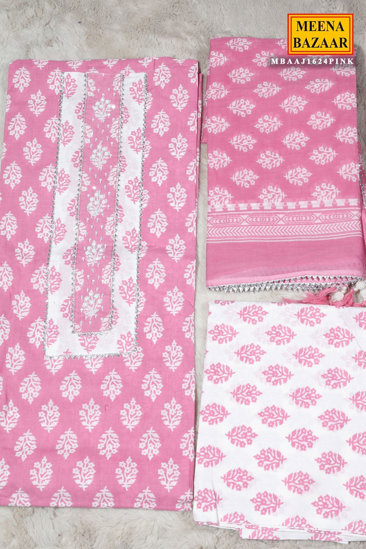 Pink Cotton Unstitched Suit with Embroidery Detail