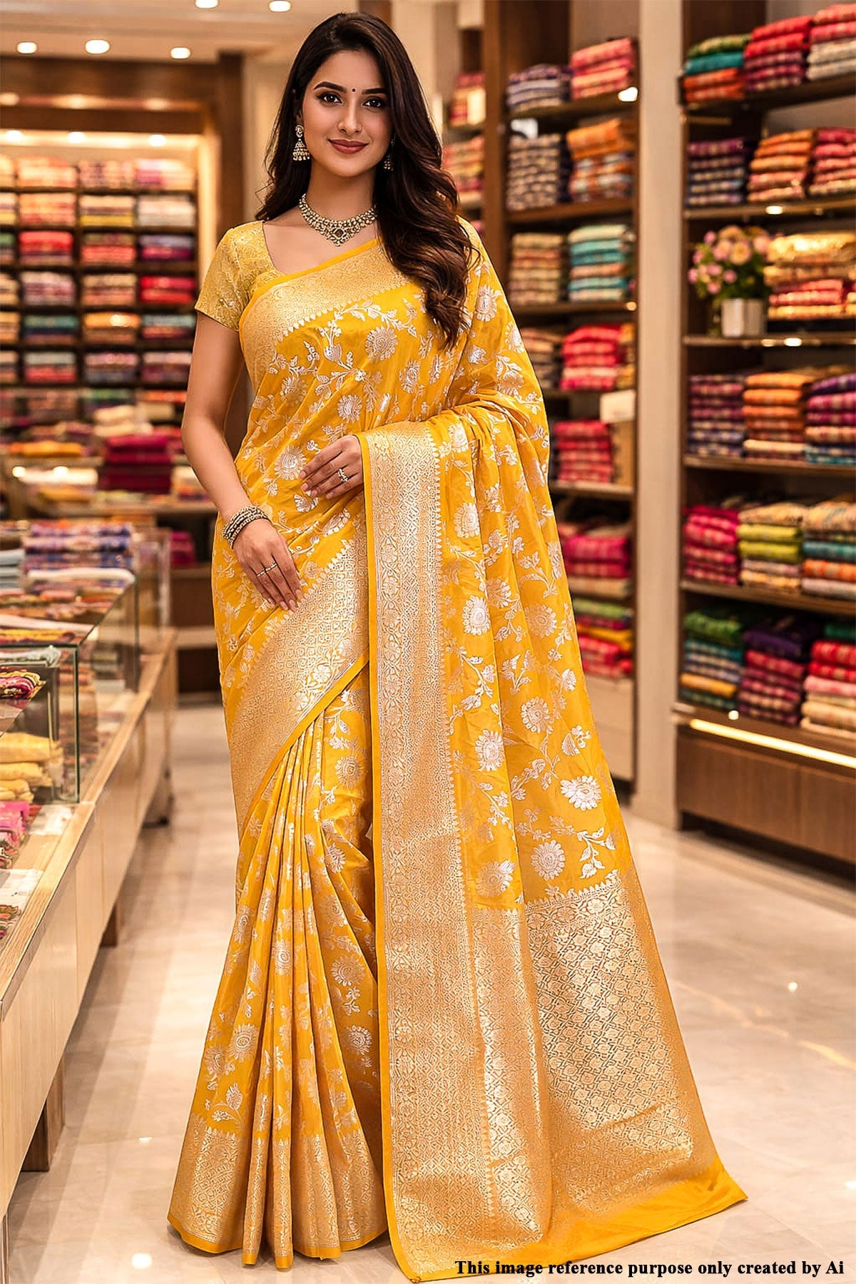 Mustard Silk Saree with Traditional Woven Design