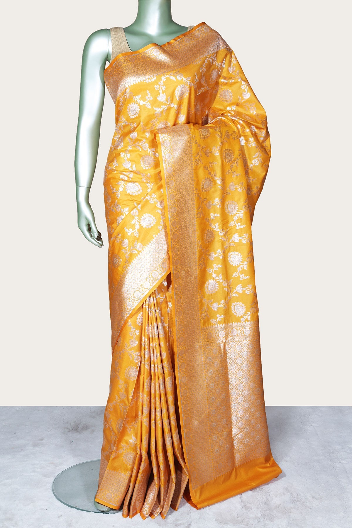 Mustard Silk Saree with Traditional Woven Design