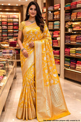 Mustard Silk Saree with Traditional Woven Design