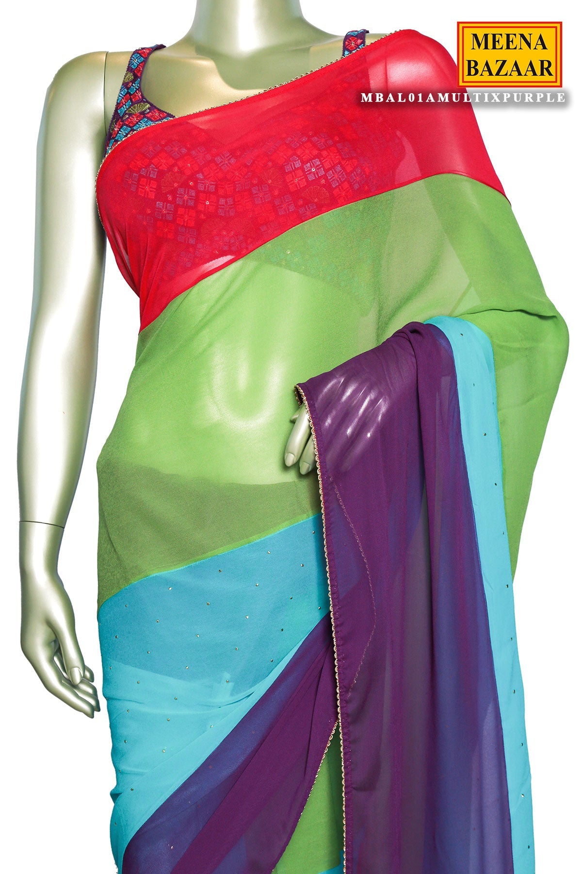 Multicolored Georgette Panelled Saree