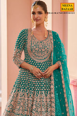 Firozi Georgette Embroidered Straight Suit