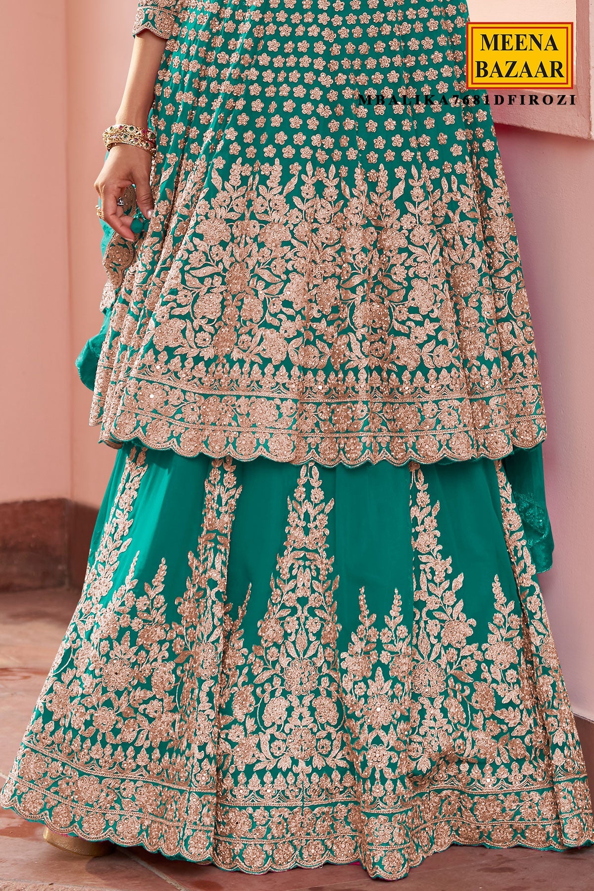 Firozi Georgette Embroidered Straight Suit