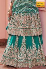 Firozi Georgette Embroidered Straight Suit