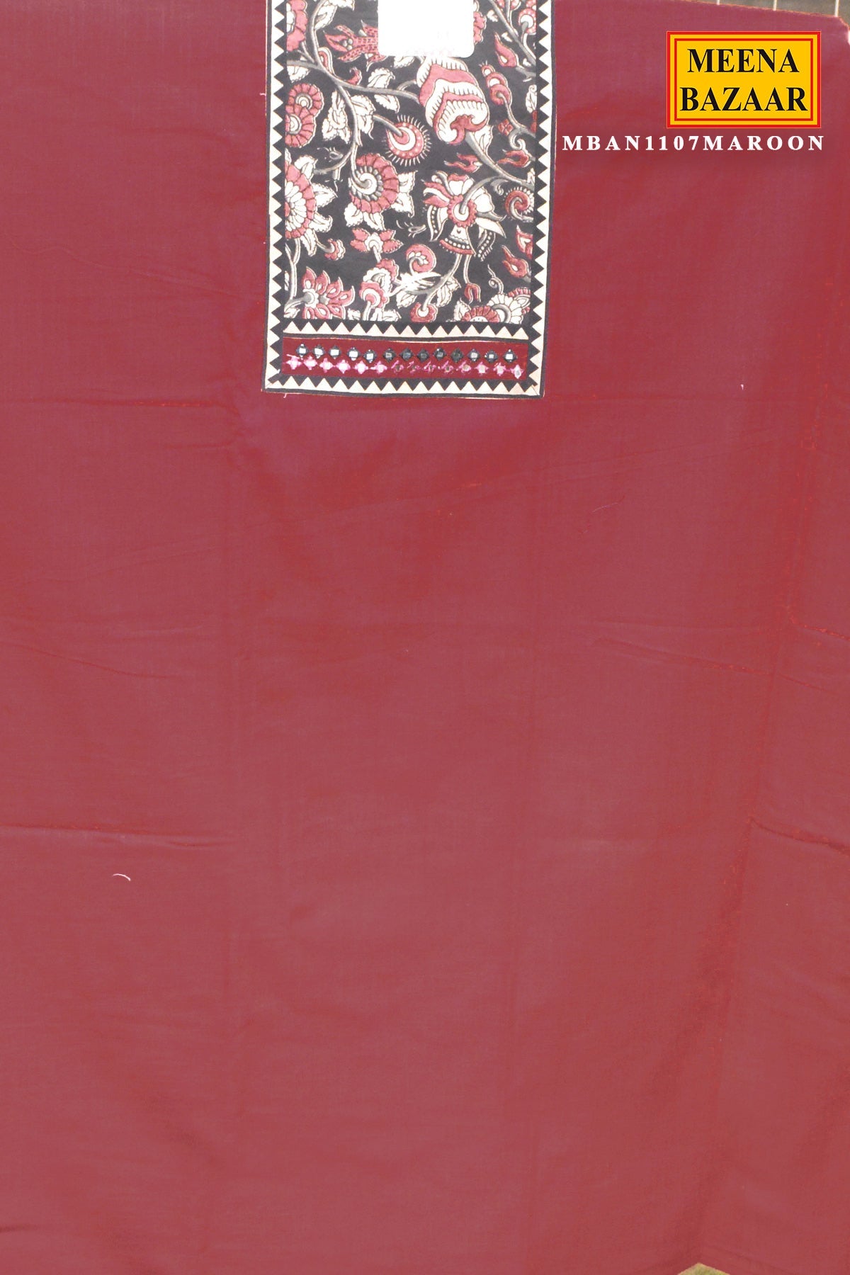 Maroon & Black Cotton Unstitched Suit Set with Printed Dupatta