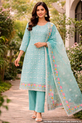 Ethereal Firozi Embroidered Kurta Set