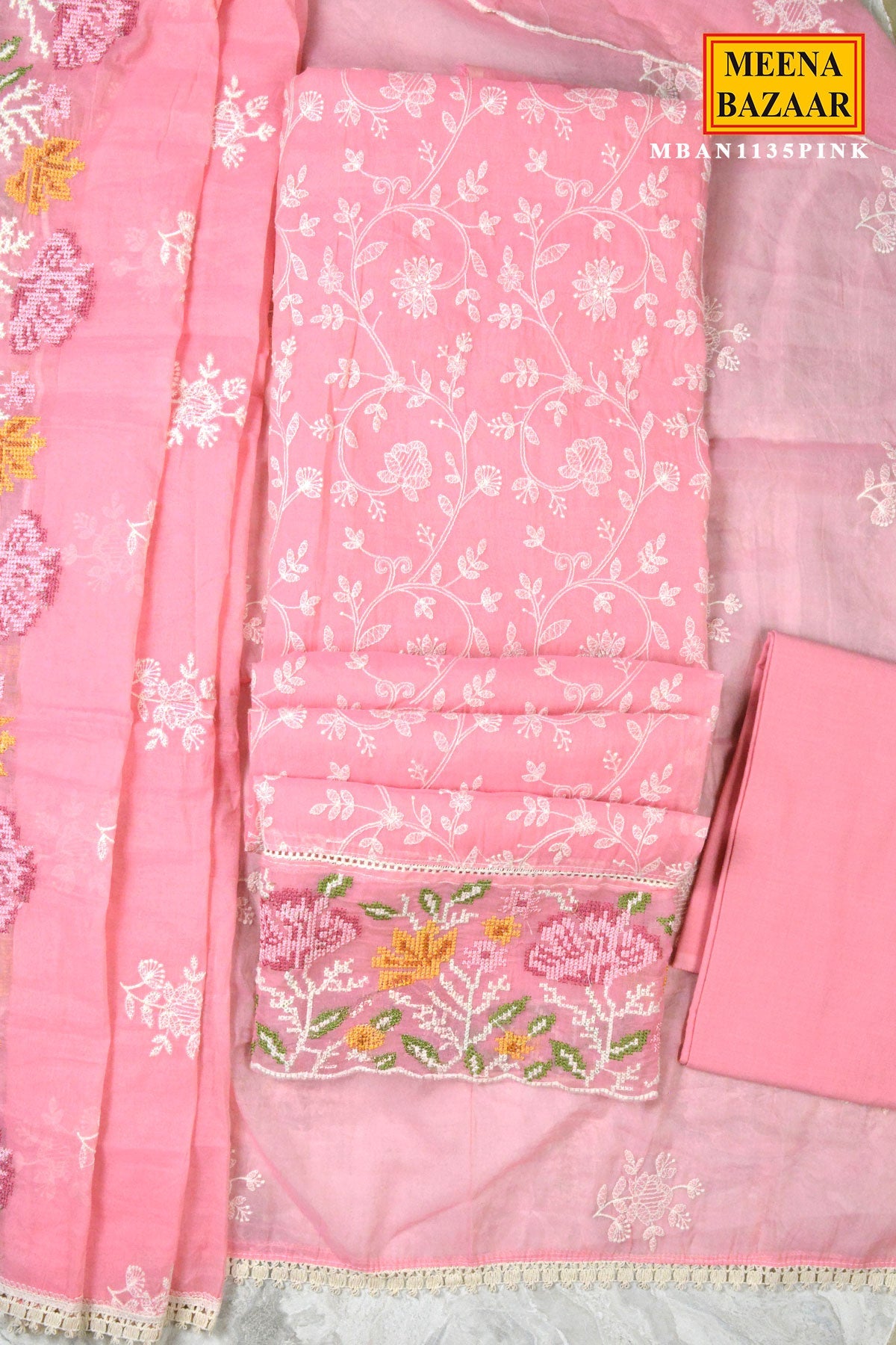 Pink Embroidered Suit Set with Dupatta