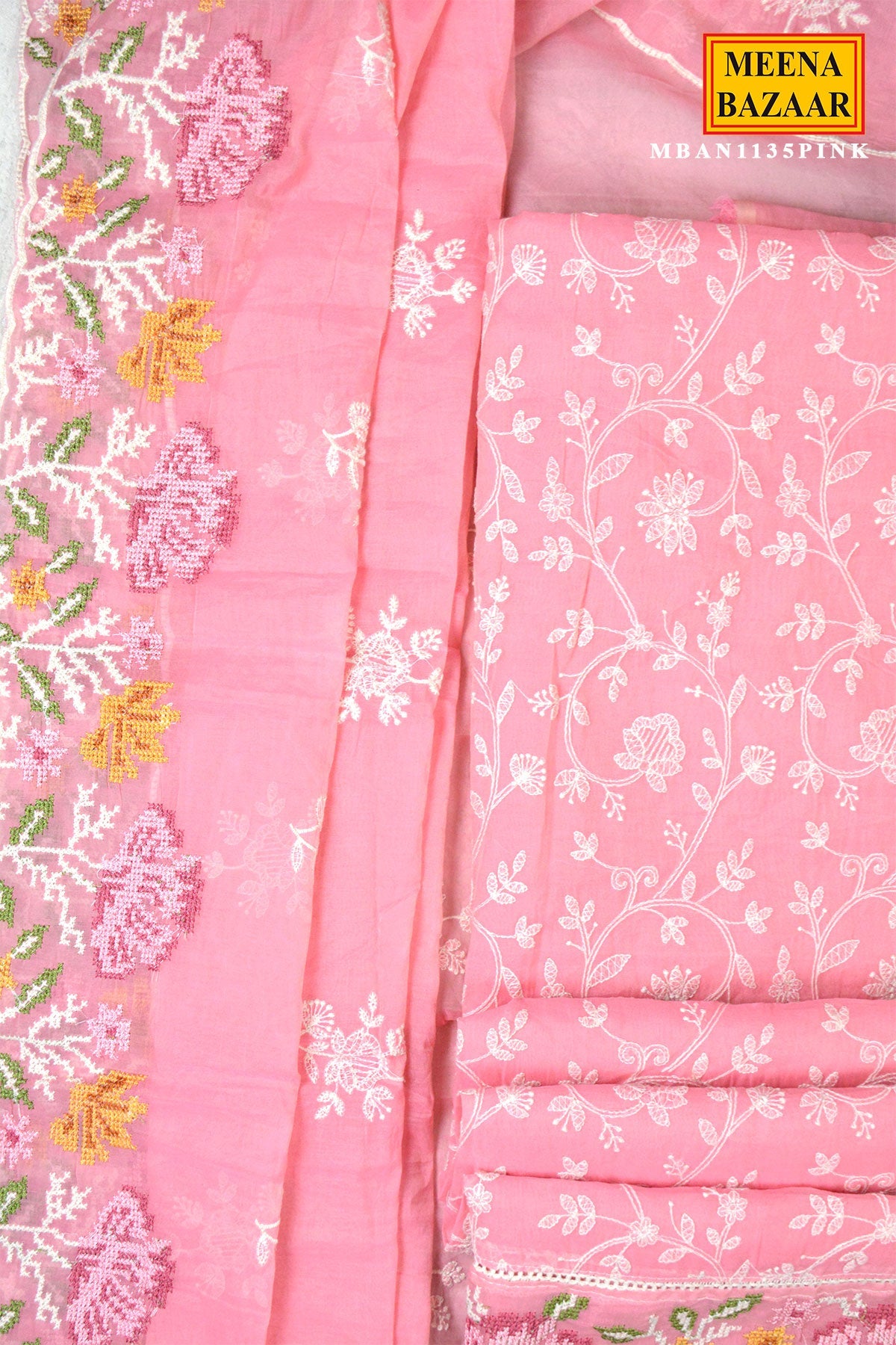 Pink Embroidered Suit Set with Dupatta